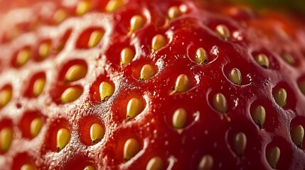 Wall Mural - Closeup Macro Shot of a Strawberry Surface with Seeds