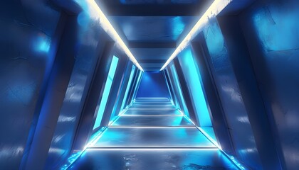 Wall Mural - Illuminated Blue Corridor: Abstract Interior with Shining Light in a 3D Render