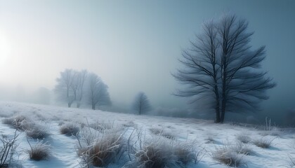 Wall Mural - mystical frosty winter landscape enveloped in a soft mist