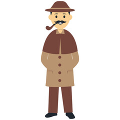 Detective Professional Character in Minimalist Cartoon Design. Flat Vector Illustration