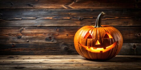 Wall Mural - Scary halloween pumpkin on wooden planks, halloween, spooky, pumpkin, wooden, planks, decoration, holiday, autumn