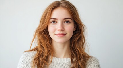 Wall Mural - Charming Redheaded Woman with Captivating Smile and Freckles in Studio Portrait