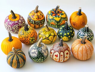 Sticker - vibrant decorative pumpkins in different designs for autumn celebration