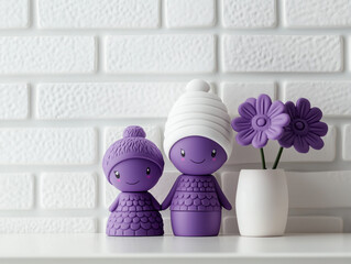 White wallpaper with cute dolls and their friends