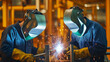 © Studios - workers and welders who perform arc welding in factories