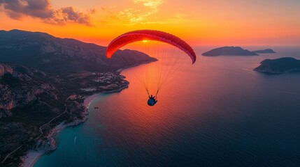 Wall Mural - Paragliding Over the Sea at Sunset