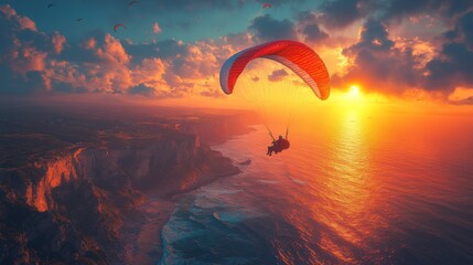 Sticker - Paragliding at Sunset Over a Dramatic Coastline