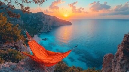 Wall Mural - Sunset Hammock Overlooking the Aegean Sea