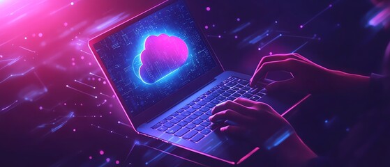 Aufkleber - Secure access to data on cloud Person use laptop with cloud computing technology that provides online network services, applications, server systems, Storage, networking