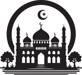 Wall Mural - Beautiful mosque silhouette vector illustration isolated on a white background