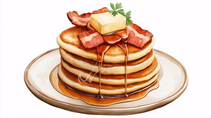 Delicious Pancakes with Bacon and Maple Syrup