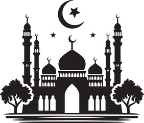 Beautiful mosque silhouette vector illustration isolated on a white background