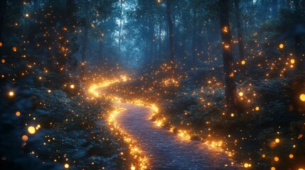 Wall Mural - Enchanted Forest Path Illuminated by Fireflies