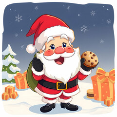 Wall Mural - Santa happily holding cookies