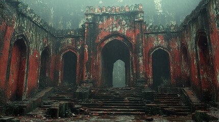 Canvas Print - Ancient Ruins in the Mist: A Forgotten Gateway