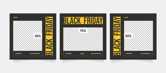 Wall Mural - black friday sale banner or offer template with photo college. promotional web banner for instagram 