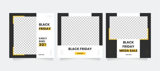 Wall Mural - black friday sale banner or offer template with photo college. promotional web banner for instagram 