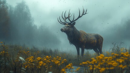 Canvas Print - Majestic Deer in a Foggy Forest