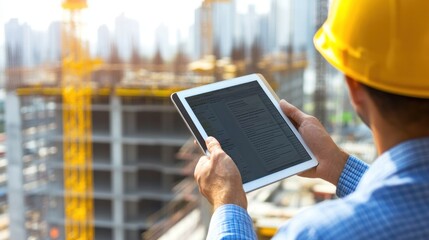 Wall Mural - generate a photo realistic image of project administrators reviewing construction project documentat