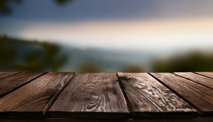 Wall Mural - A dark-stained wooden plank with rough, unfinished edges, placed on a blurred light backgrou 