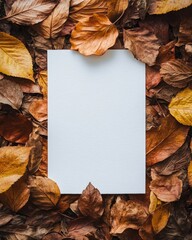 Canvas Print - Minimalist background with white paper and dry leaves