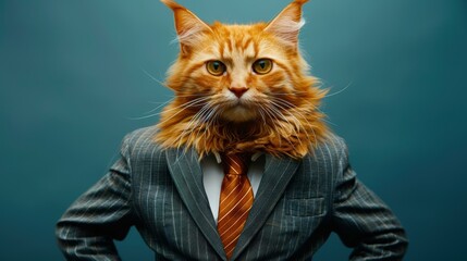 Canvas Print - A cat wearing a suit and tie. AI.