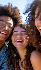 Wall Mural - Three friends laughing together. AI.