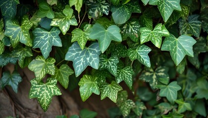 Cascading variegated ivy creating a lush, organic cascade of green