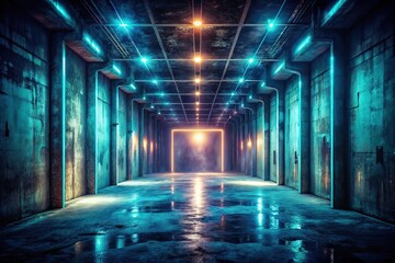 a surreal optical art photo capturing eerie lights and sinister shadows in an abandoned liminal spac