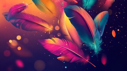 Canvas Print - Colorful Feathers in Vibrant Background