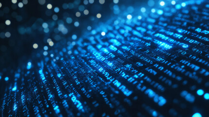 Blue flow of data represented as strings of numbers. Visualization of information code representation.



