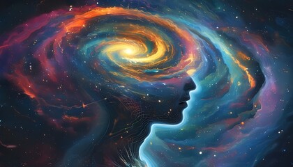 Wall Mural - Galactic Mind: Abstract Visualization of Human Consciousness with Swirling Galaxy Imagery