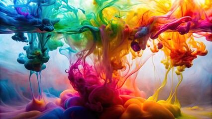 Wall Mural - abstract background of colored ink in water creating forced perspective