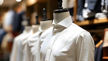 Wall Mural - Stylish White Dress Shirt Displayed on Mannequin in Retail Store Highlighting Fashion and Professionalism