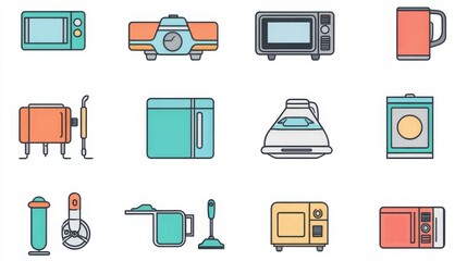 Wall Mural - Home Appliances thin line icon set. such as vacuum cleaner, refrigerator, washing machine, microwave oven, air conditioner, television