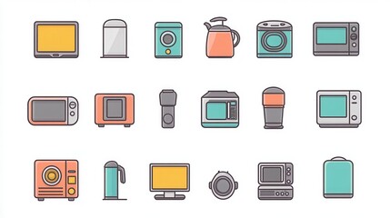 Wall Mural - Home Appliances thin line icon set. such as vacuum cleaner, refrigerator, washing machine, microwave oven, air conditioner, television