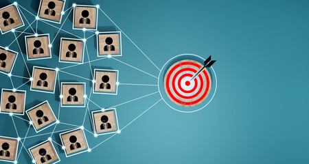 Wall Mural - red dartboard and black arrow connection linkage with human icon for customer focus target group and