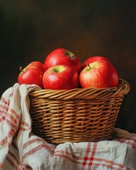 Poster - Red apples in a woven basket