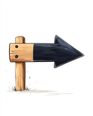 Wall Mural - Black arrow pointing right flat design top view navigation theme cartoon drawing colored pastel