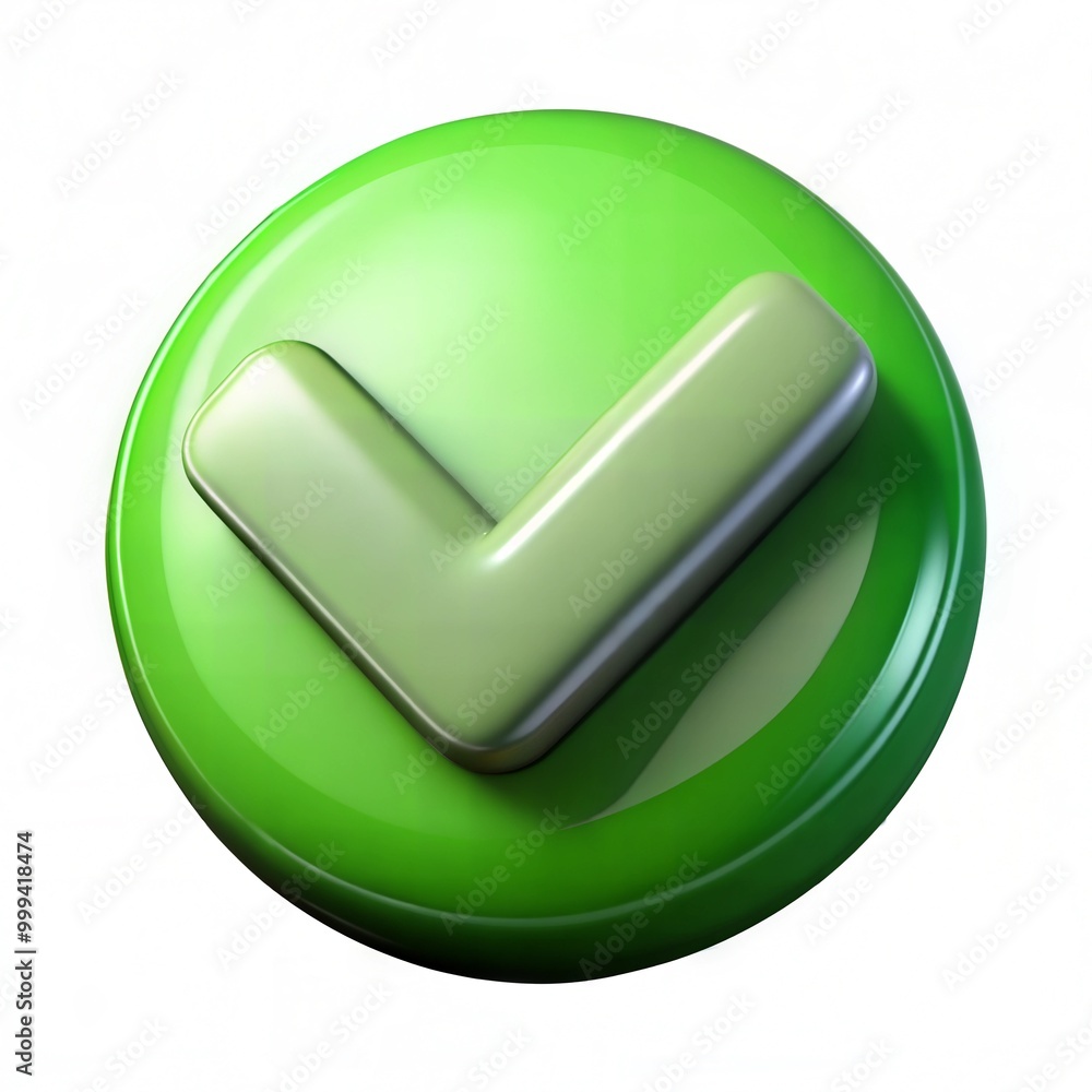 Round glossy green check mark symbol isolated on white background Stock ...