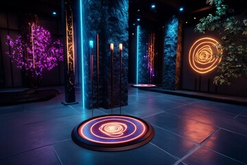 3D-rendered digital healing ritual, where users can explore the healerâ€™s tools, energy fields, and glowing symbols in an immersive virtual environment