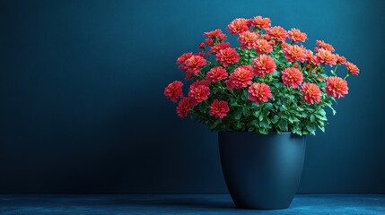 Wall Mural - A vibrant potted flower arrangement against a dark background.