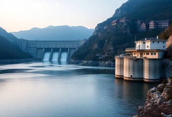 Wall Mural - Peaceful Landscape with Dam and River