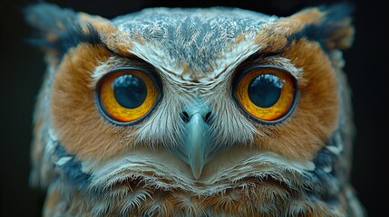 Wall Mural - Close-Up Portrait of an Owl with Striking Yellow Eyes