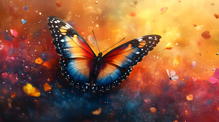 A Colorful Butterfly with Watercolor Splashes in the Background
