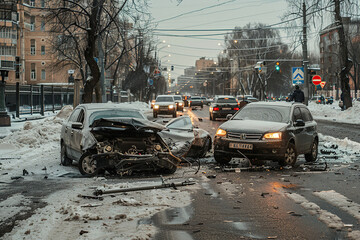 Collision of two vehicles involved in major accident on road with major damage