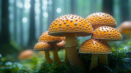 Canvas Print - Close-Up of Yellow Spotted Mushrooms in a Forest