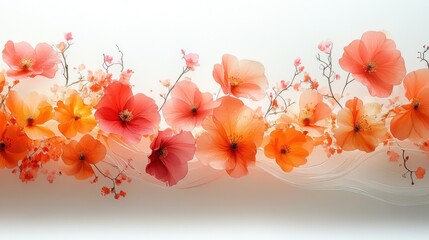 Wall Mural - A vibrant arrangement of orange and pink flowers against a soft backdrop.