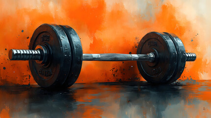 A Dumbbell Spinning Gracefully Against an Orange Background, Creating a Dynamic Visual Effect That Represents Strength and Fitness, Capturing the Essence of Weight Training and Exercise in a Vibrant, 