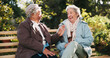 © KayExam/peopleimages.com - Senior women, together and bonding in community as pensioners for activity, talking and relax. People, elderly care and friends for outdoor, garden or backyard in nursing village or retirement home